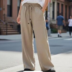 Beau Dawson Women's Boho Linen Wide Leg Drawstring Waist Flowy Pants